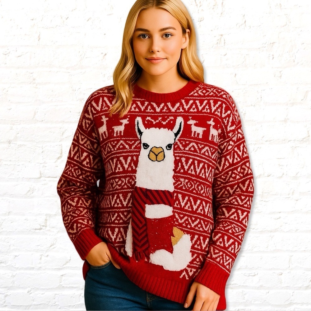 33 Degrees Llama Red Fairisle Ugly Christmas Sweater Men’s XL/ women’s 2XL